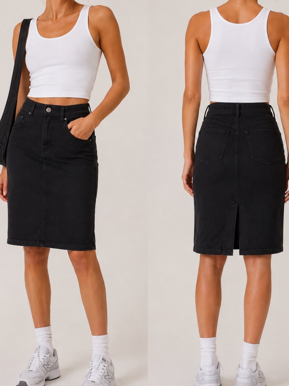 Black Soft Denim Pencil Skirt